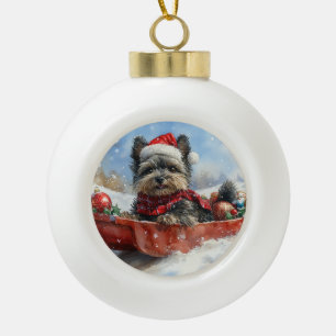Affenpinscher Hund im Schlitten Lass es schneien W Keramik Kugel-Ornament