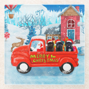 Affenpinscher-Hund im Weihnachtslieferwagen Glasuntersetzer
