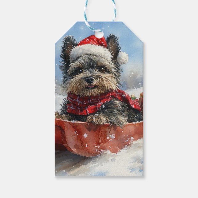 Affenpinscher Hund in Sledge Let it Snow Christmas Geschenkanhänger (Vorderseite)