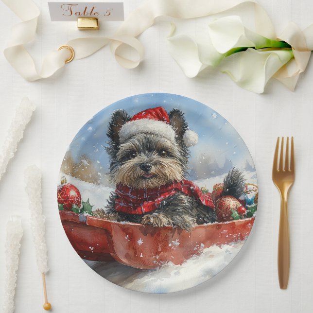 Affenpinscher Hund in Sledge Let it Snow Christmas Pappteller (Hochzeit)