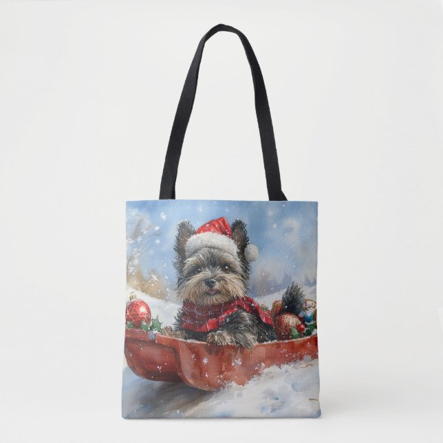 Affenpinscher Hund in Sledge Let it Snow Christmas Tasche (Vorderseite)
