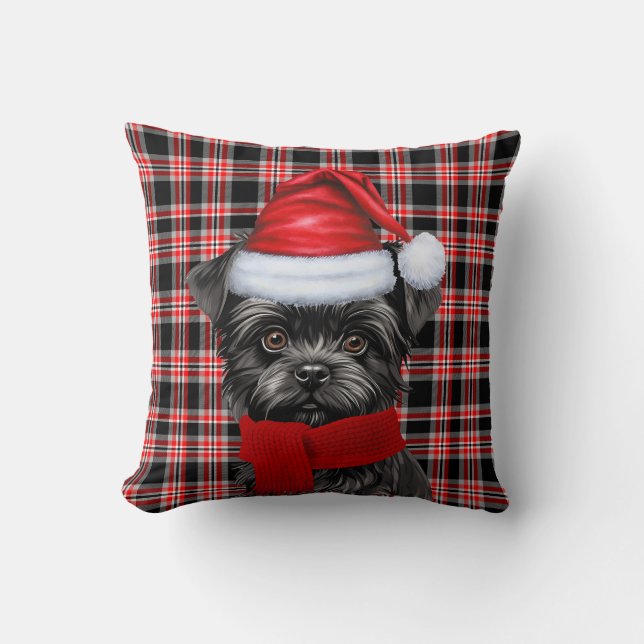 Affenpinscher Hund Karierter Weihnachtsfeiertag Kissen (Vorderseite)