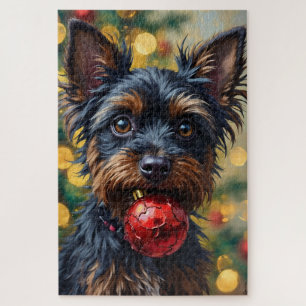 Affenpinscher Hund mit Weihnachtsdekoration