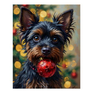 Affenpinscher Hund mit Weihnachtsdekoration Poster