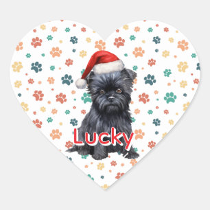Affenpinscher-Hund mit Weihnachtsmannmütze, Hunde- Herz-Aufkleber