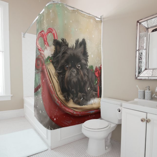 Affenpinscher Hund Weihnachtsfest Duschvorhang (Beispiel)