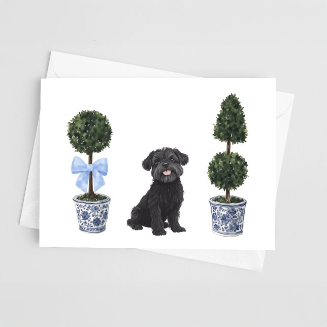Affenpinscher Hund Welpe Topiary Watercolor Karte (Von Creator hochgeladen)