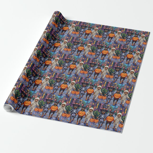 Affenpinscher Hunde Trick-or-Treating zu Halloween Geschenkpapier (Ungerollt)