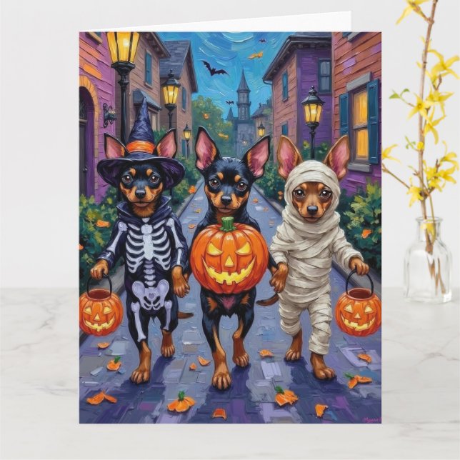 Affenpinscher Hunde Trick-or-Treating zu Halloween Karte (Gelbe Blume)