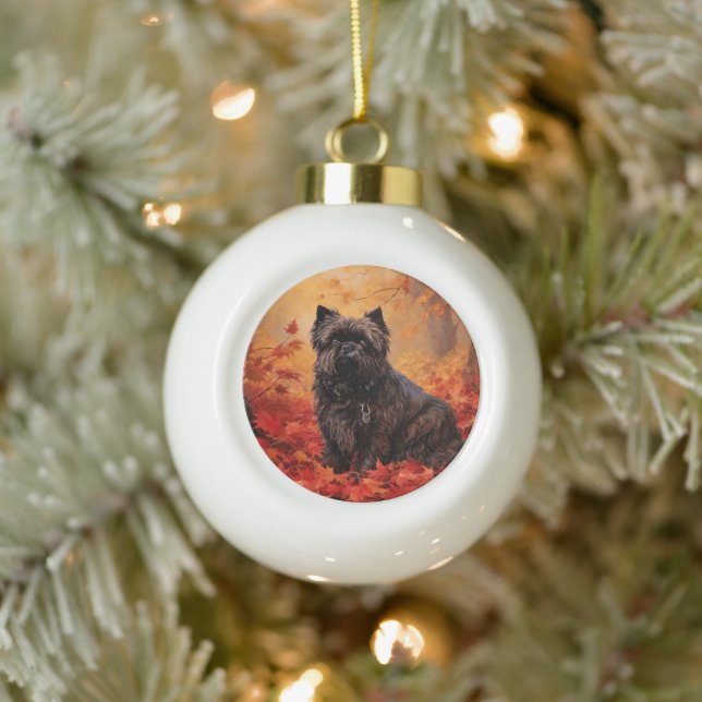 Affenpinscher im Herbst Leaves Fall Inspiriert Keramik Kugel-Ornament (Baum)