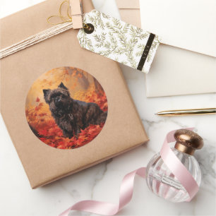 Affenpinscher im Herbstlaub-Fall Inspiriert Runder Aufkleber