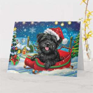 Affenpinscher in Sleigh Snow Weihnachten Karte