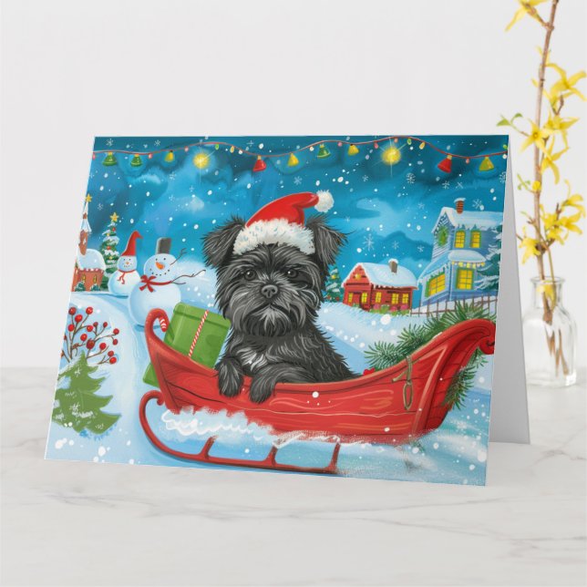 Affenpinscher in Sleigh Snow Weihnachten Karte (Gelbe Blume)