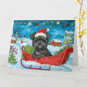 Affenpinscher in Sleigh Snow Weihnachten Karte