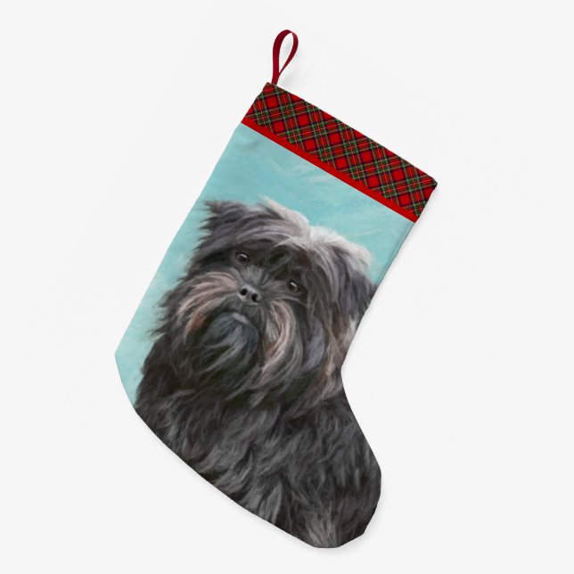 Affenpinscher Malerei - Niedliche Original Dog Art Kleiner Weihnachtsstrumpf (Vorderansicht (hängend))