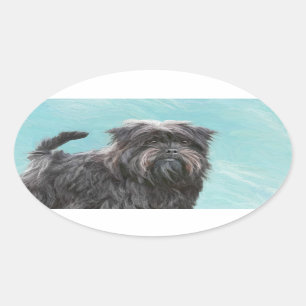 Affenpinscher Malerei - Niedliche Original Dog Art Ovaler Aufkleber