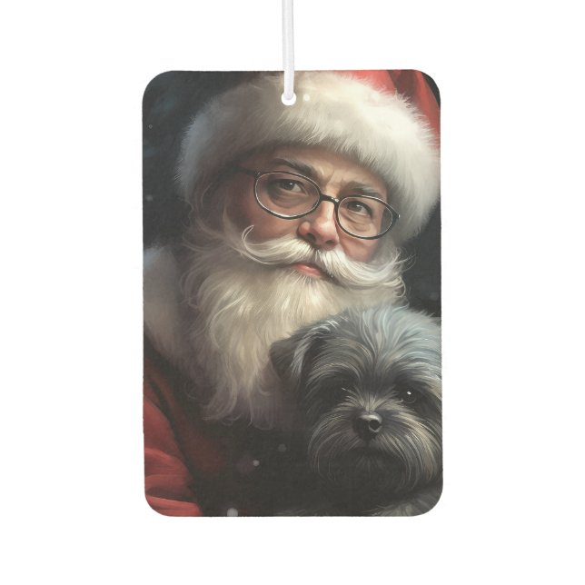 Affenpinscher mit dem Weihnachtsmann Weihnachten Autolufterfrischer (Vorderseite)