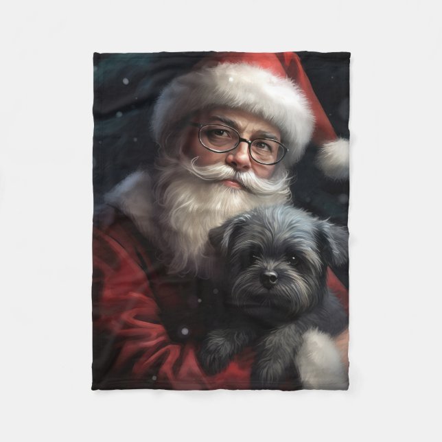 Affenpinscher mit dem Weihnachtsmann Weihnachten Fleecedecke (Vorderseite)
