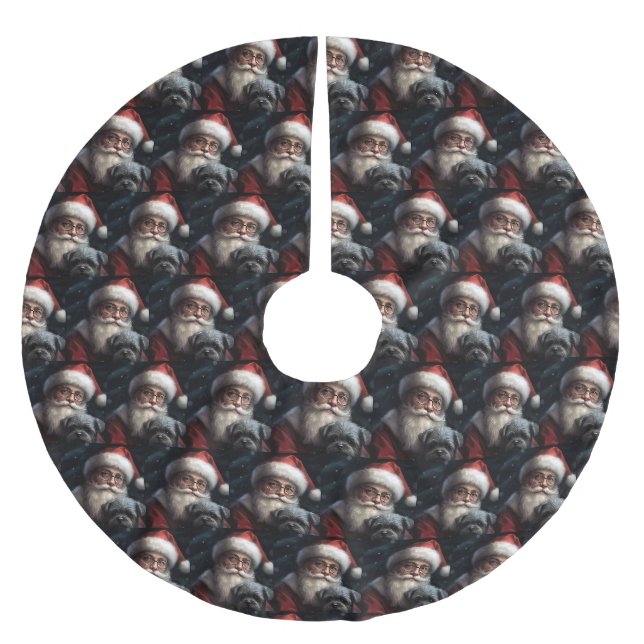 Affenpinscher mit dem Weihnachtsmann Weihnachten Polyester Weihnachtsbaumdecke (Vorderseite)