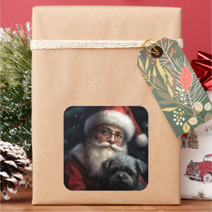 Affenpinscher mit dem Weihnachtsmann Weihnachten Quadratischer Aufkleber