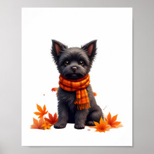 Affenpinscher mit einem Herzen aus Herbstlaub Poster