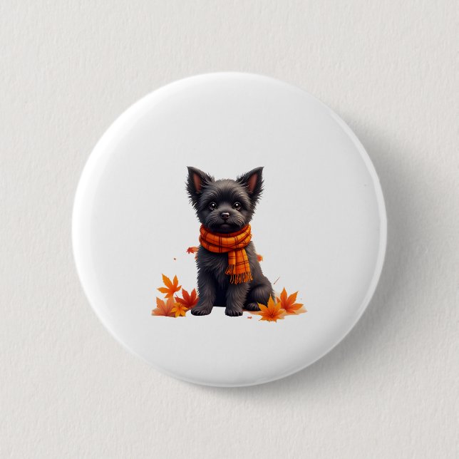Affenpinscher mit Herbst-Blättern Button (Vorderseite)