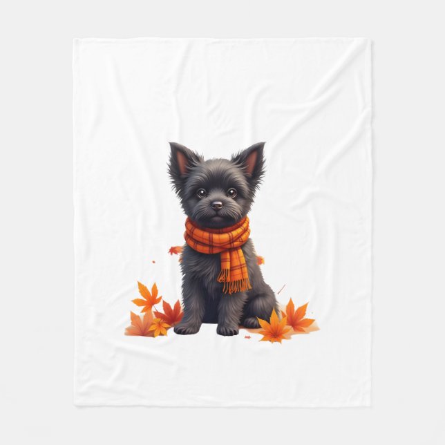 Affenpinscher mit Herbst-Blättern Fleecedecke (Vorderseite)