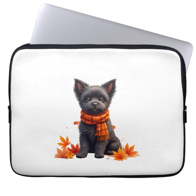 Affenpinscher mit Herbst-Blättern Laptopschutzhülle (Vorderseite)