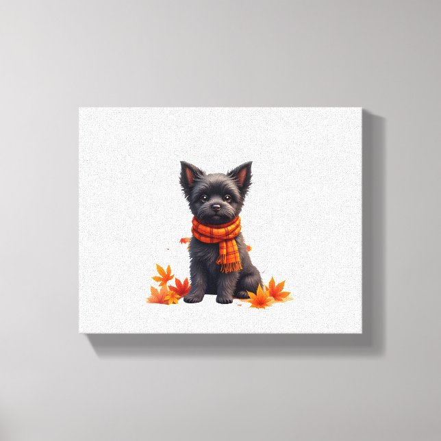 Affenpinscher mit Herbst-Blättern Leinwanddruck (Vorderseite)