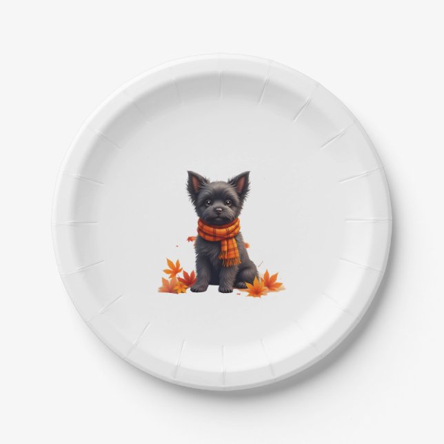 Affenpinscher mit Herbst-Blättern Pappteller (Vorderseite)