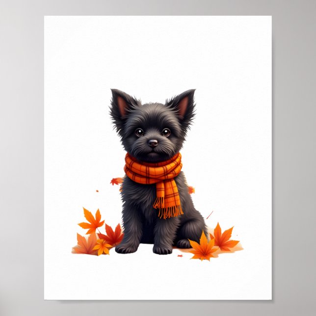 Affenpinscher mit Herbst-Blättern Poster (Vorne)