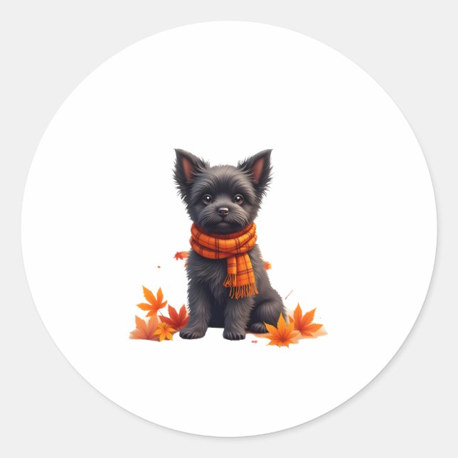 Affenpinscher mit Herbst-Blättern Runder Aufkleber (Vorderseite)