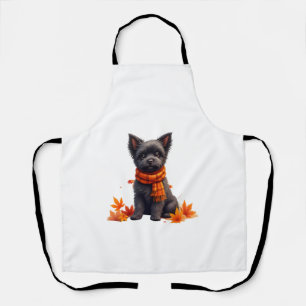 Affenpinscher mit Herbst-Blättern Schürze