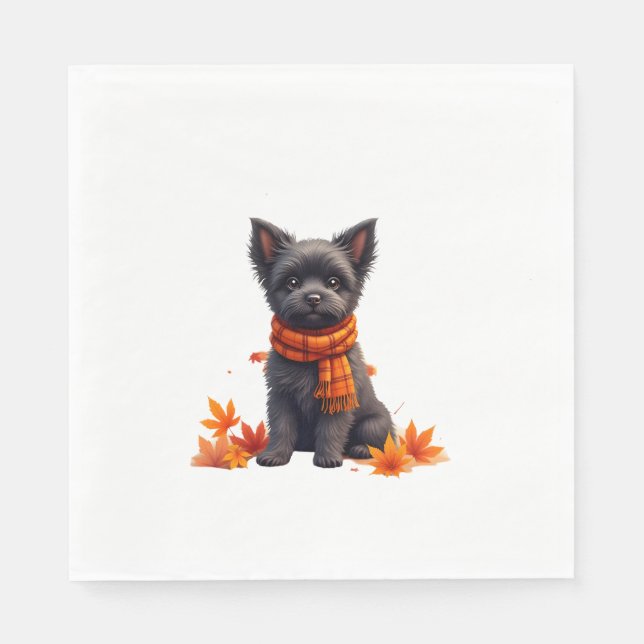 Affenpinscher mit Herbst-Blättern Serviette (Vorderseite)