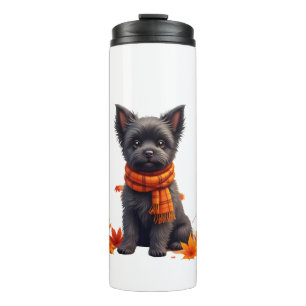 Affenpinscher mit Herbst-Blättern Thermosbecher