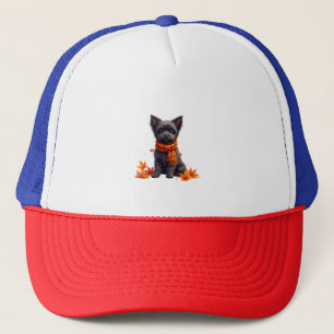 Affenpinscher mit Herbst-Blättern Truckerkappe
