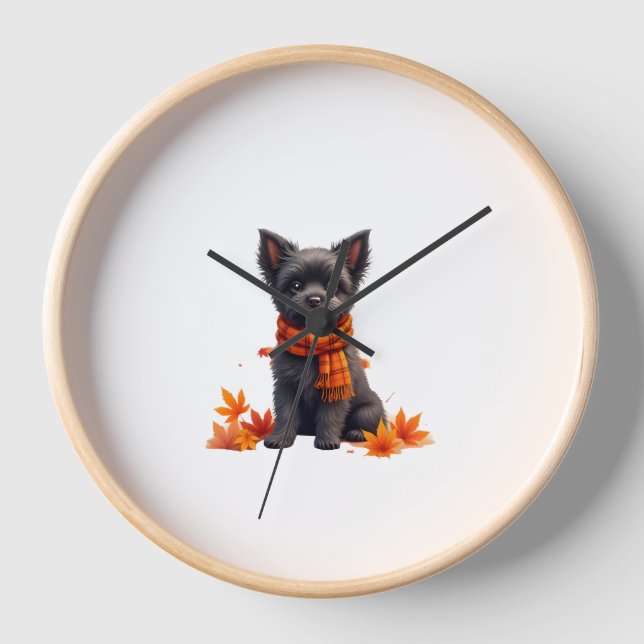 Affenpinscher mit Herbst-Blättern Uhr (Vorderseite)