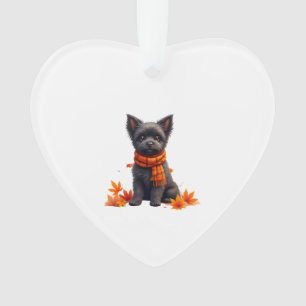 Affenpinscher mit Herz aus Herbstlaub Ornament