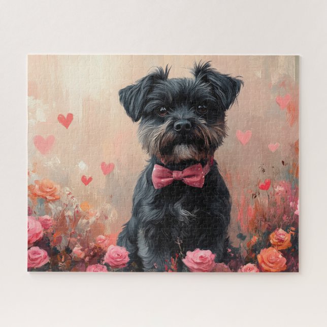 Affenpinscher mit Rose - Valentinstag (Horizontal)