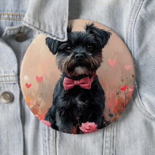 Affenpinscher mit Rose - Valentinstag Button