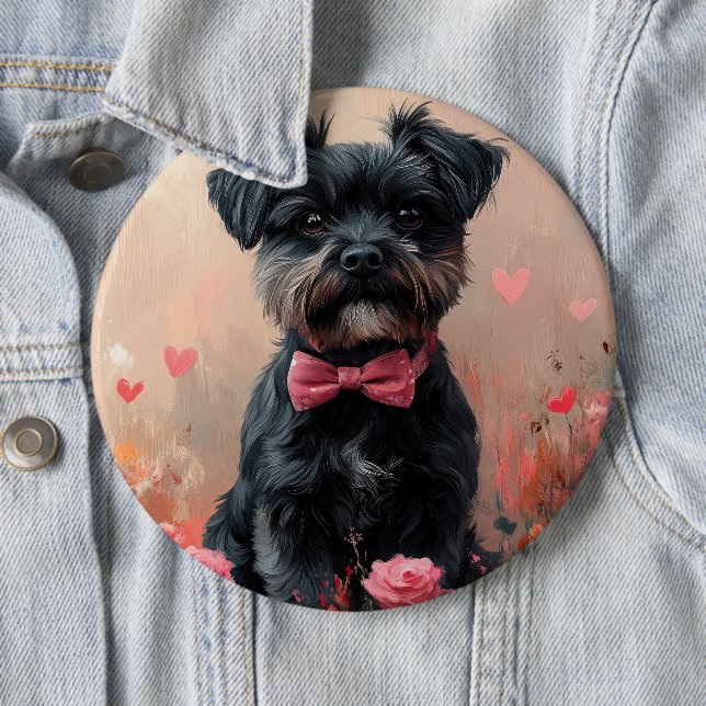 Affenpinscher mit Rose - Valentinstag Button (Beispiel)
