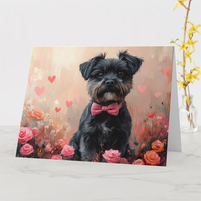 Affenpinscher mit Rose - Valentinstag Karte (Gelbe Blume)