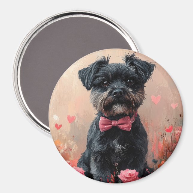 Affenpinscher mit Rose - Valentinstag Magnet (Vorderseite/Rückseite)