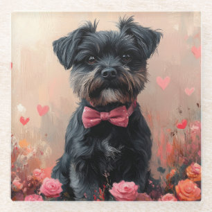 Affenpinscher mit Rosen - Valentinstag Glasuntersetzer