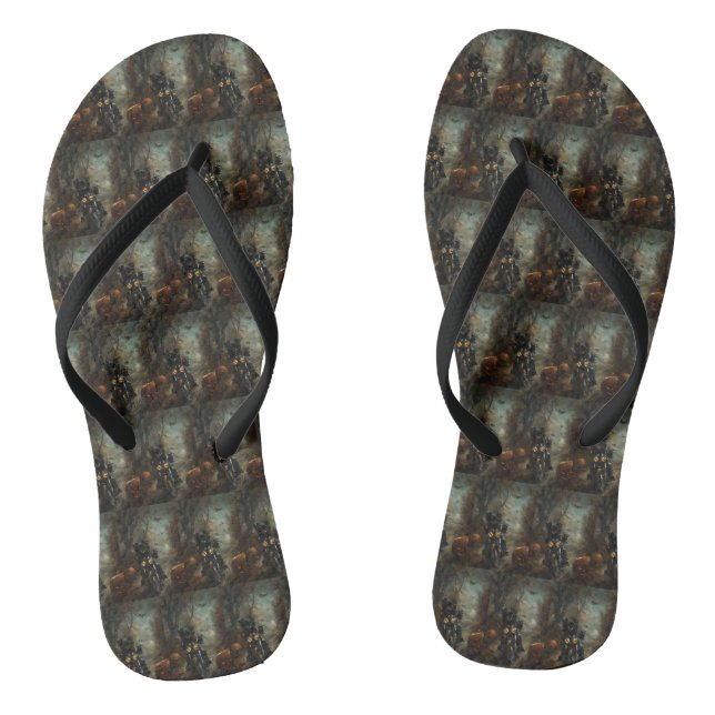 Affenpinscher Motorrad Halloween Beängstigend Flip Flops (Fußbett)