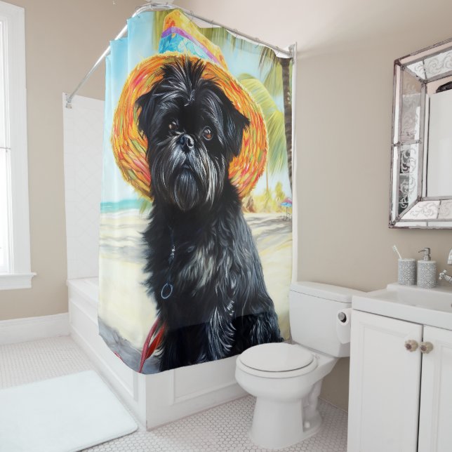 Affenpinscher on Beach, Sommergeschenk für Hundefr Duschvorhang (Beispiel)
