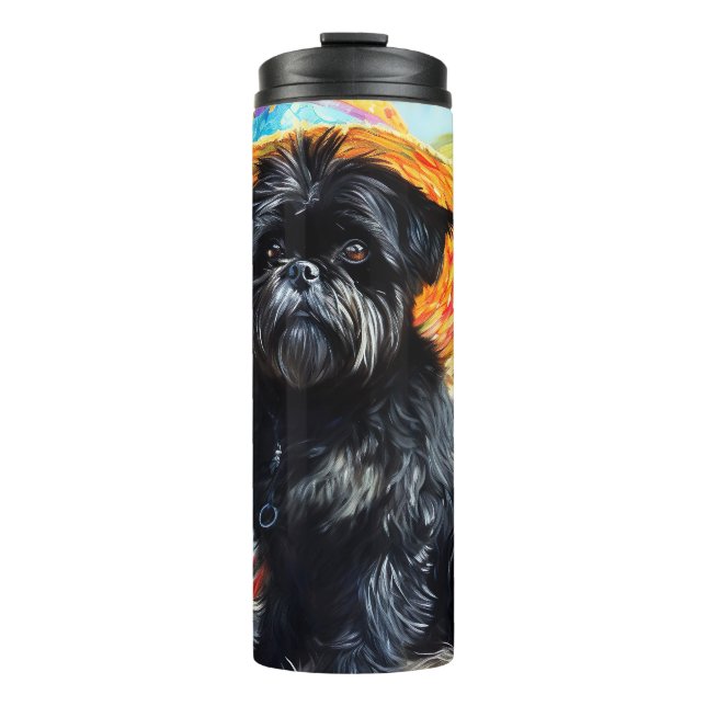Affenpinscher on Beach, Sommergeschenk für Hundefr Thermosbecher (Vorderseite)