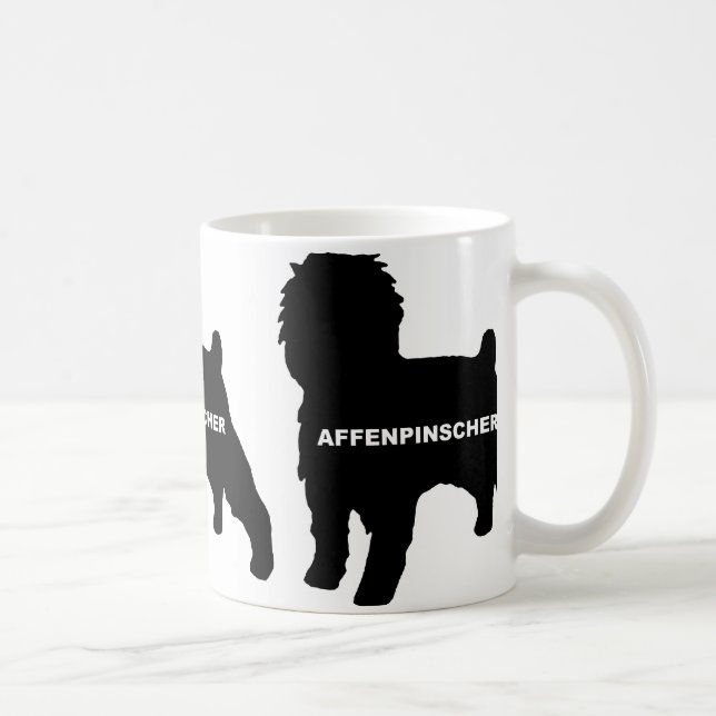 Affenpinscher Silber schwarzer Name Kaffeetasse (Rechts)