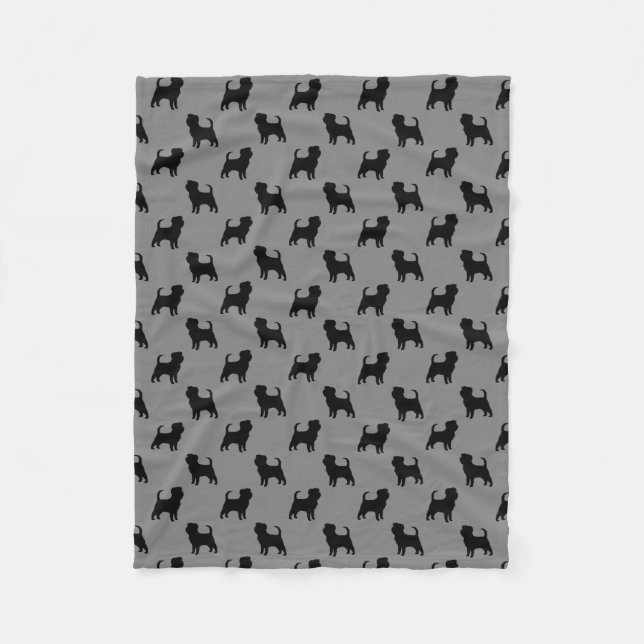 Affenpinscher-Silhouette-Muster-Grau Fleecedecke (Vorderseite)