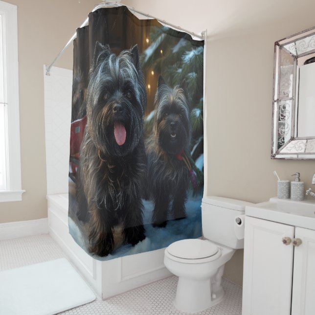 Affenpinscher Snowy Sleigh Ride Weihnachtsdekor Duschvorhang (Beispiel)